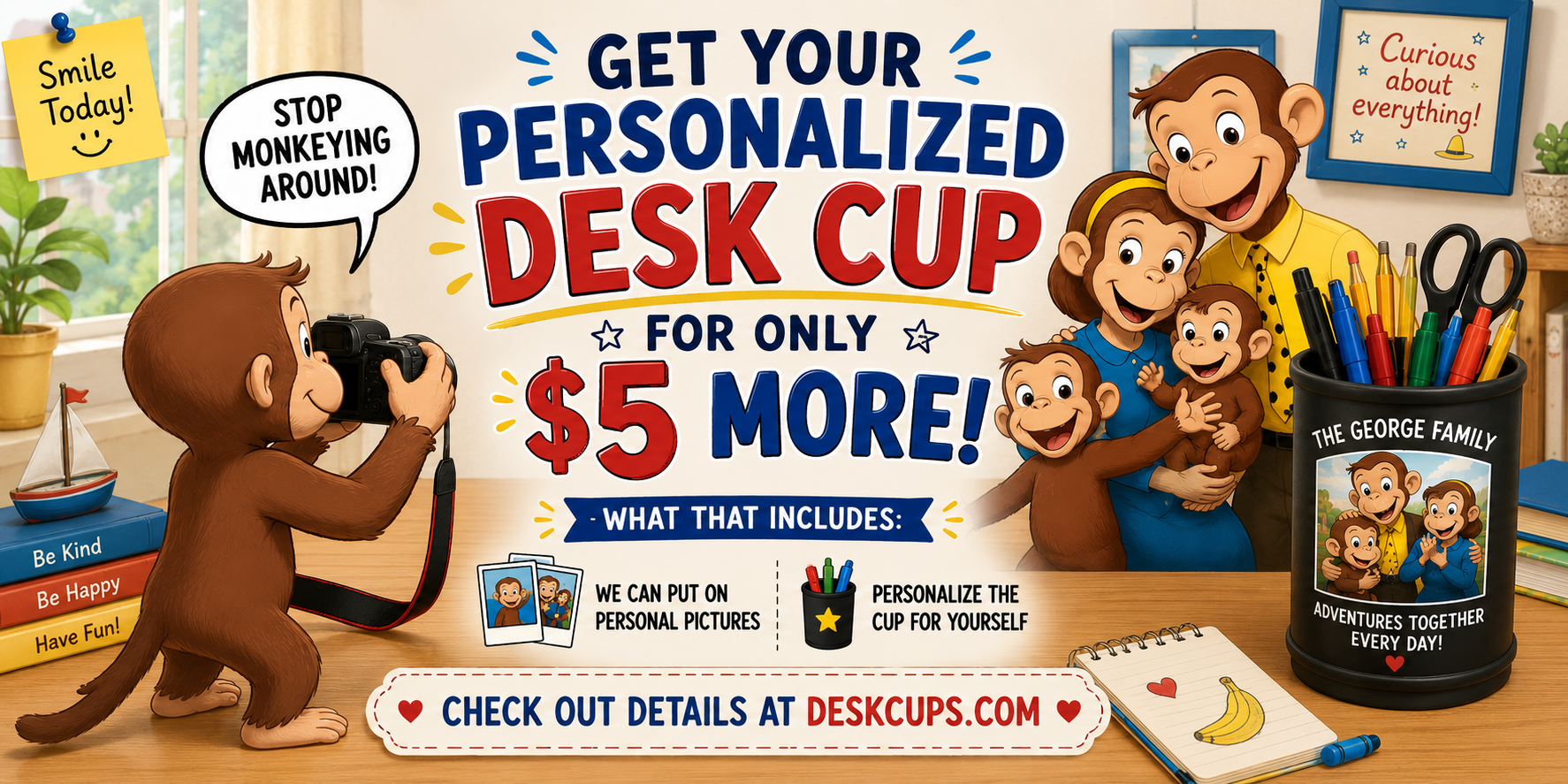 Personalized Desk Cup artwork showing a family photo design option